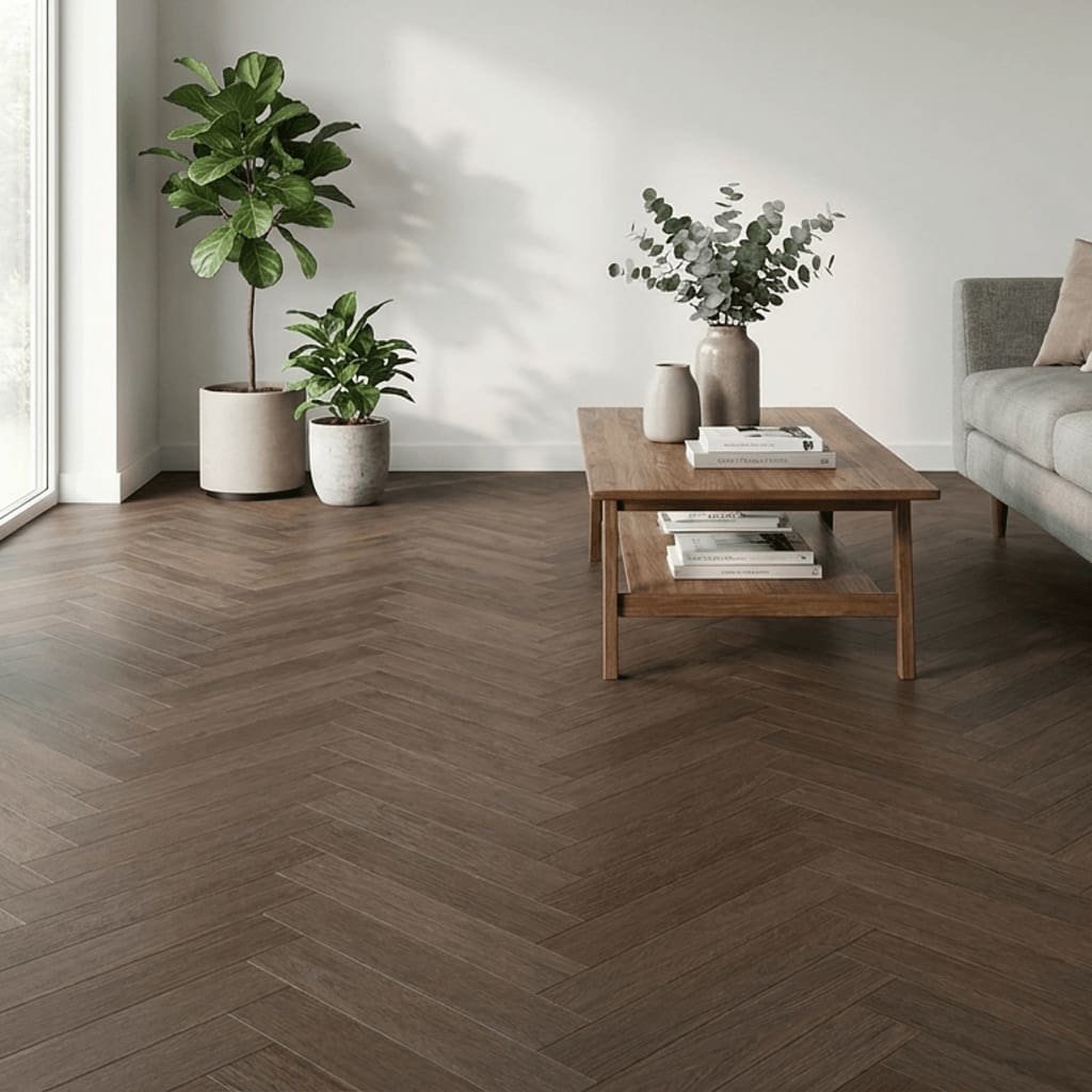 Embsay Walnut herringbone flooring